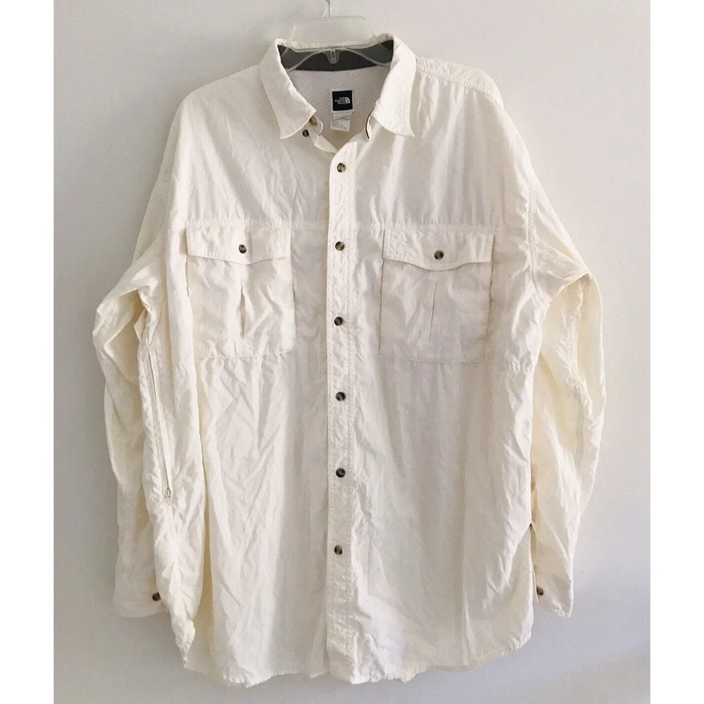 North Face | Lightweight Trail Jacket Top Button Down Mens XL Beige Long Sleeves